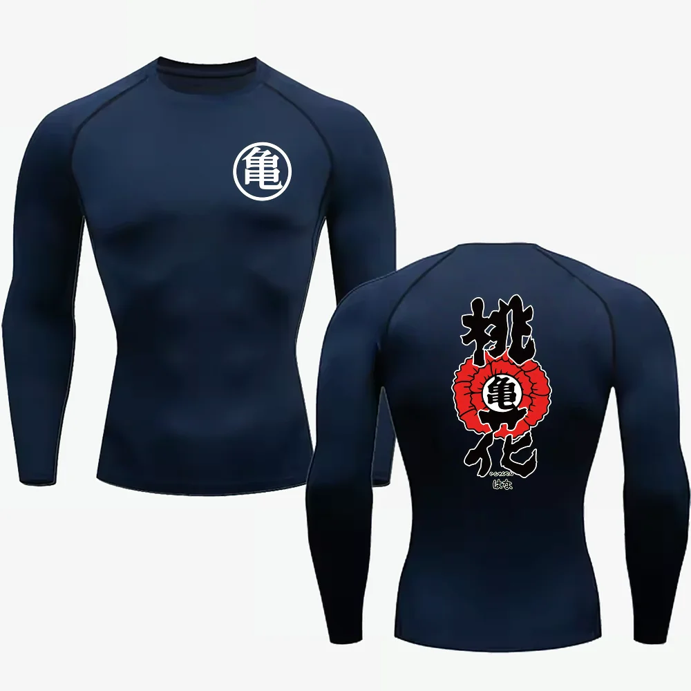 Bandai Dragon Ball Mens Long Sleeve Compression Tee Turtle School Logo Print Quick Dry Breathable Tight Fit Athletic Top Gym