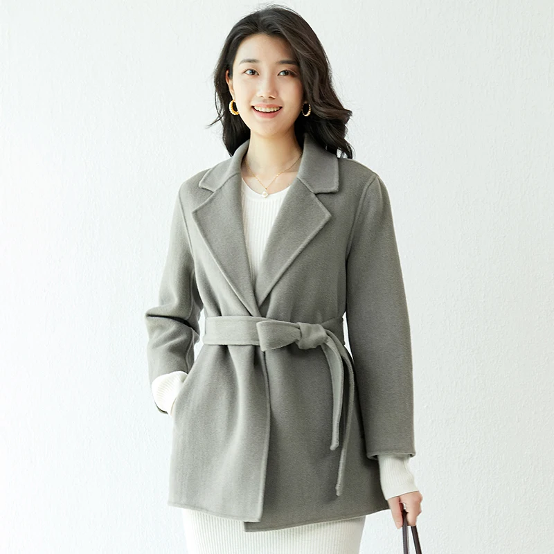 

New Double-Sided Cashmere Coat Women's Long Autumn And Winter High-End Slim Waist Lace-Up Woolen Coat