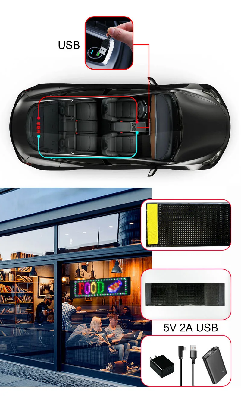 Car Mounted Flexible Display Screen Led Soft Screen App Bluetooth Led Advertising Screen Rear Window Fun Expression Interaction