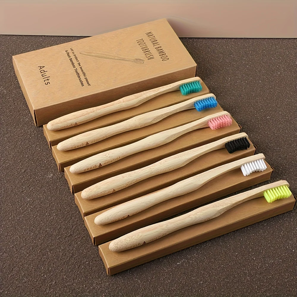 6pcs Natural Bamboo Toothbrushes Adult Medium Bristles Count Toothbrush Biodegradable for Gentle on Gums Teeth Oral Hygiene