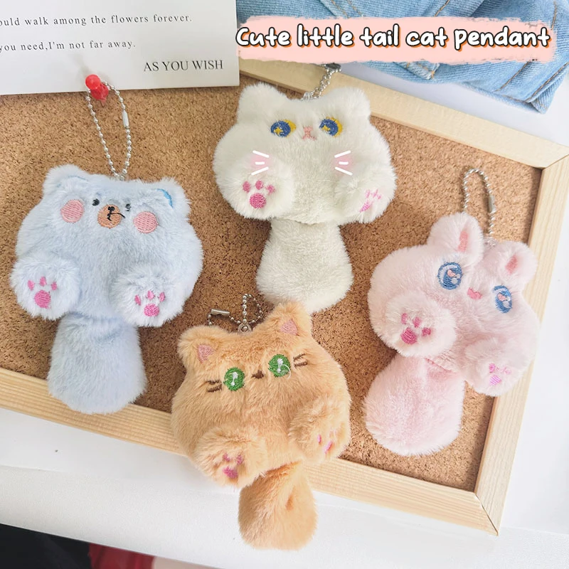 Plush Long Tail Cat Keychain Plush Doll Toys Cartoon Kitten Soft Stuffed Animal Keyring Backpack Charms Bag Pendant Decor Gifts