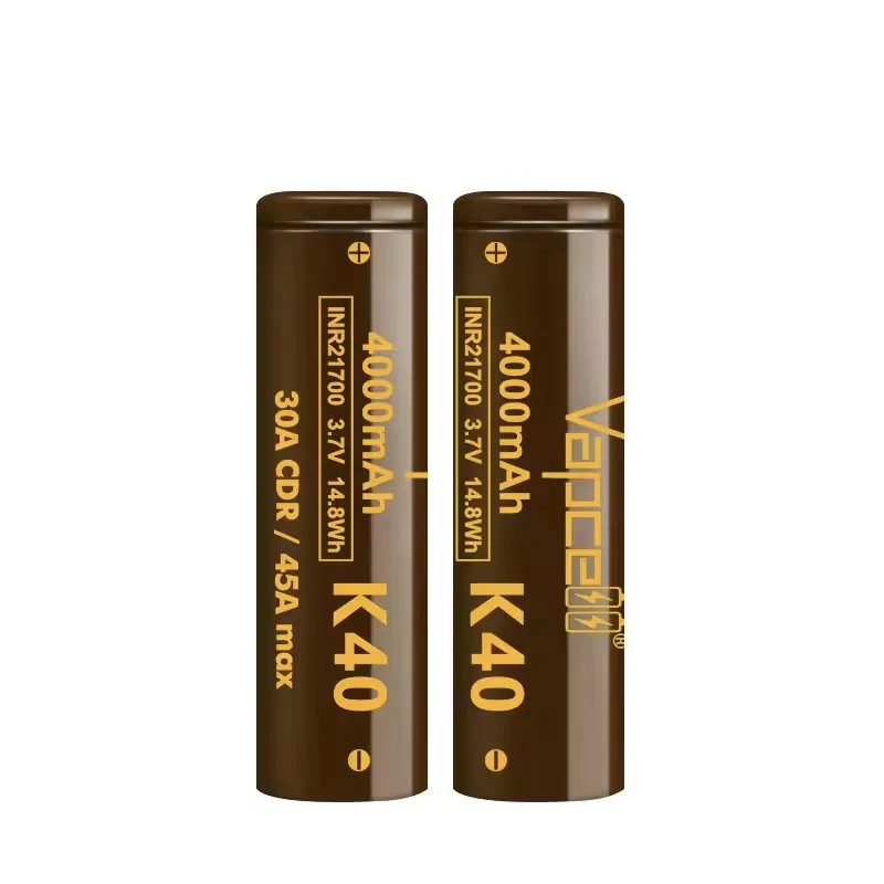 Original High Capacity Vapcell K40 21700 4000mah Lithium Battery INR21700 30A/45A 3.7V Rechargeable Batteries for Power Tools