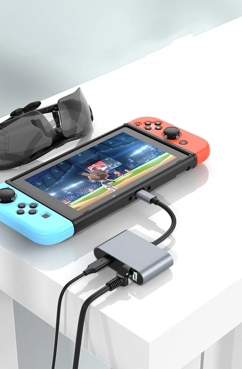 Adaptador de rede 4 em 1 USB C para Ethernet Hub 1000 Mpbs RJ45 Gigabit Ethernet LAN Converter para Mac/Windows/OS/Linux e mais