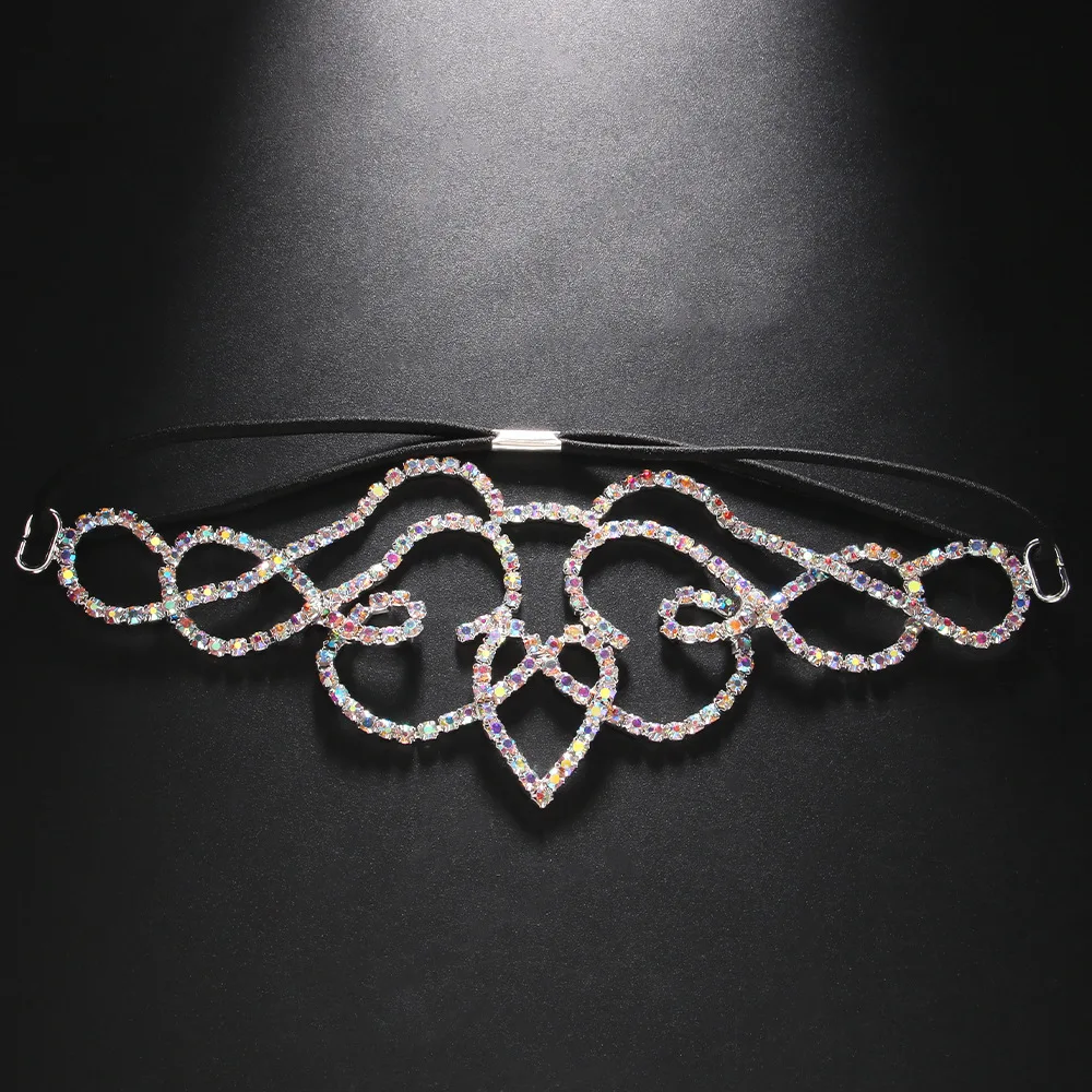 2024 AB Color Rhinestone Forehead Chain Face Jewelry for Women Fashion Bridal Crystal Elastic Hairband Hair Accessories Gifts