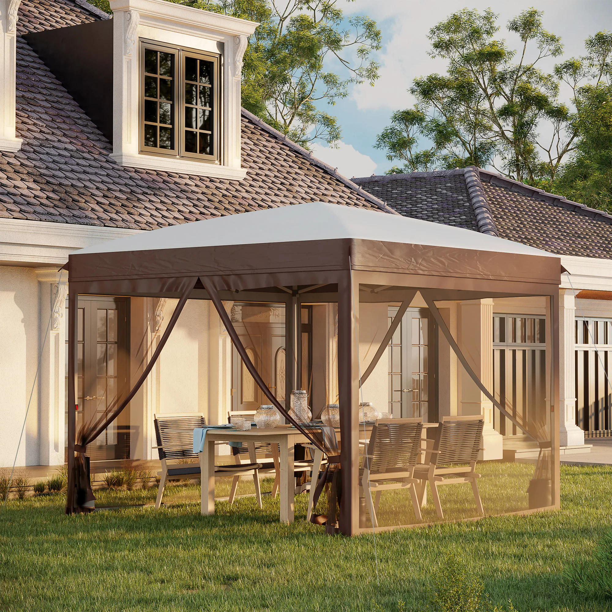 10' x 10' Pop Up Canopy Tent with Netting, Instant Sun Shelter, Tents for Parties, Height Adjustable, with Wheeled Carry Bag
