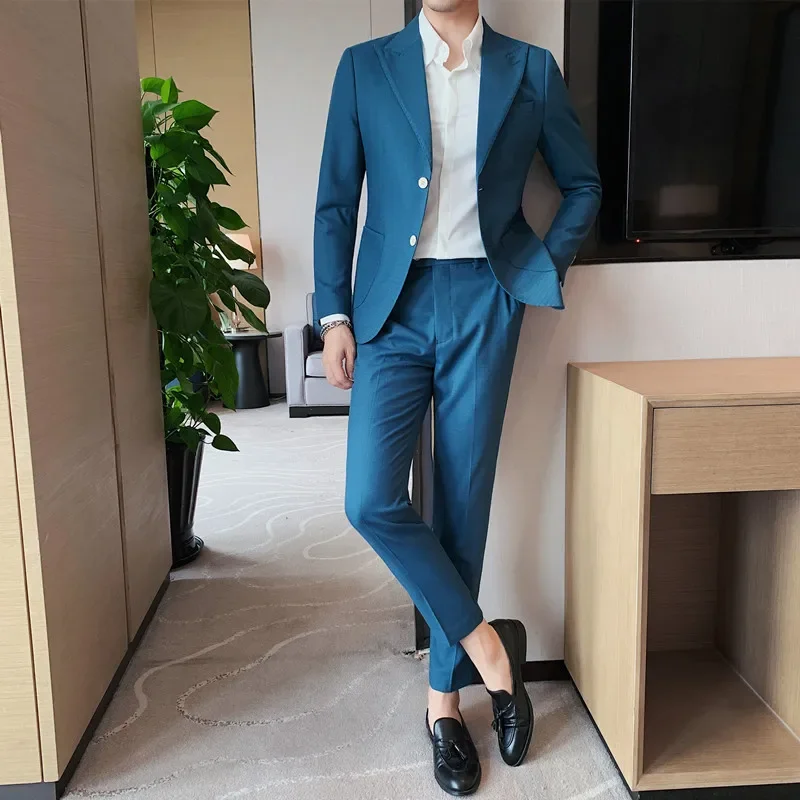 High-end (suit + Trousers) Wedding Suit 2023 New Waist Drawstring Single-breasted Solid Color Business Casual Two-piece Set