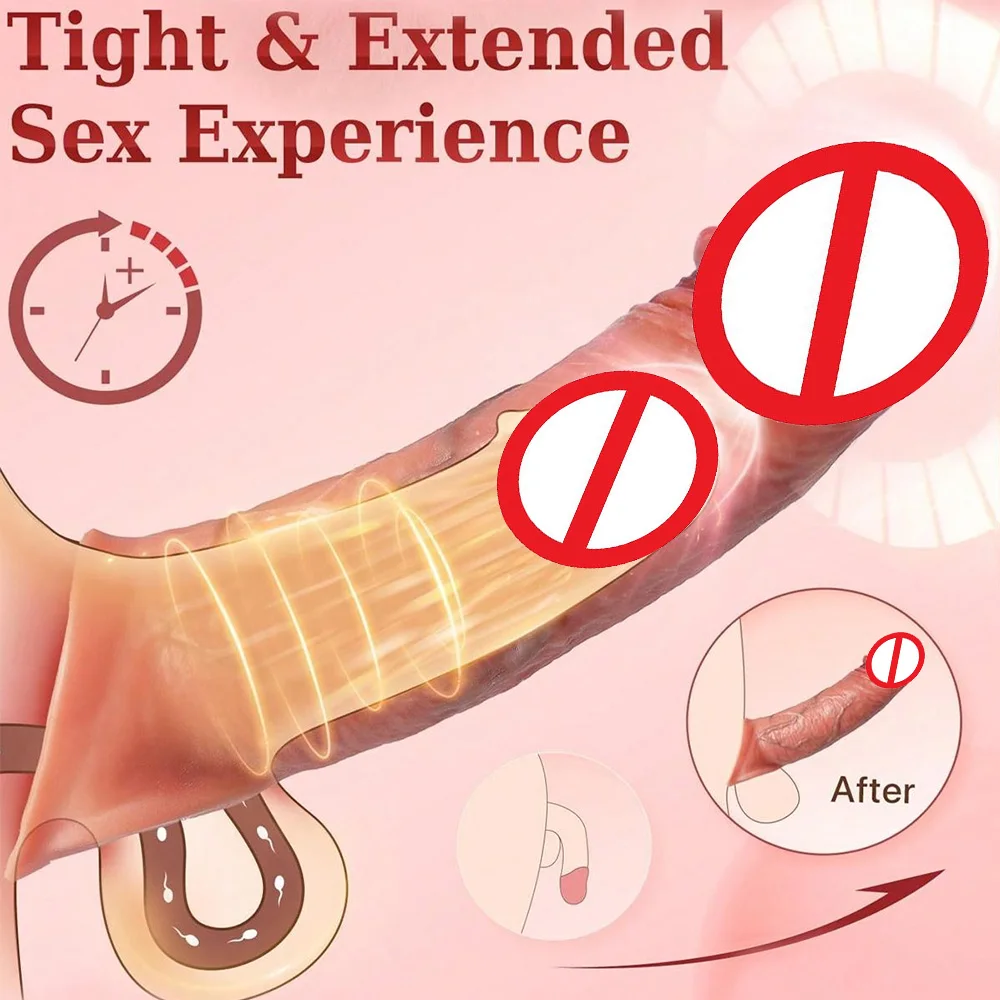 Vibrating Penis Extension Sleeve Ejaculation Delay Remote Control Penis Extender Reusable Silicone G-Spot Stimulator for Couples