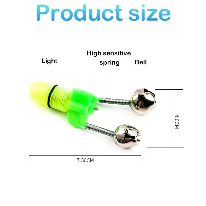 1-10pcs Night Fishing Bite Alarm Indicator Fishing Rod Bite Bait Alarm Light with Twin Bells Ring Carp Fishing Accessories