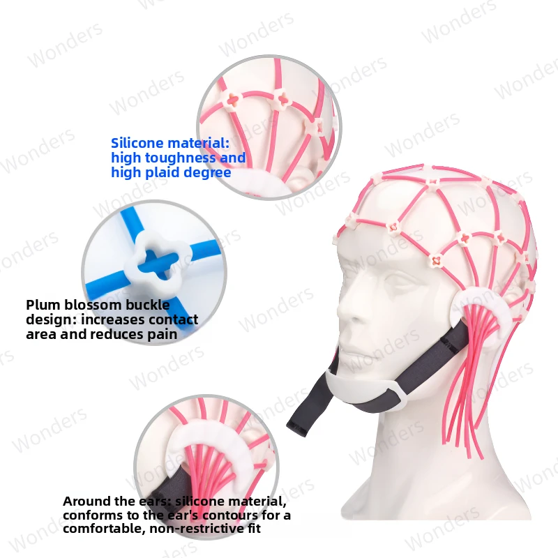 EEG Elastic Net Cap Compatible with Bridge Electrodes Silicone Brainwave Head Cap with Chin Strap Comfortable EEG Head Capture