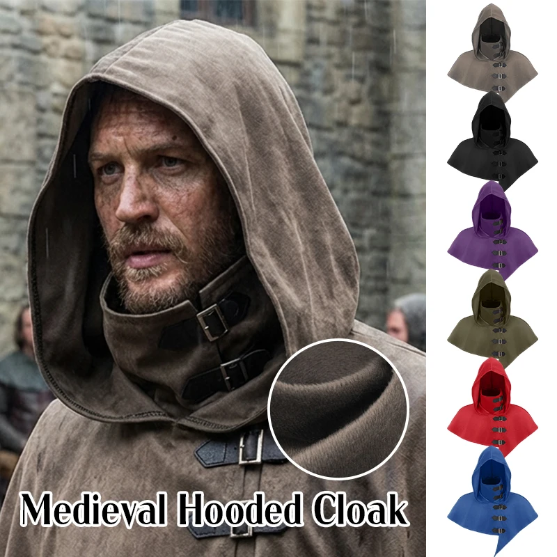 

Medieval Knight Death Monk Robe Wizard Priest Cloak Medieval Hooded Shawls Cape Halloween Cosplay Party Stage Costume