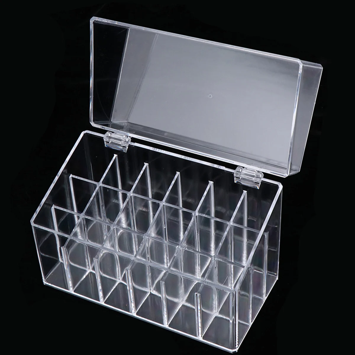 

1Pcs Clear Lipstick Storage Box 18 Spaces Compact Organizer with Flip Cover for Makeup Display and Desk Tidying