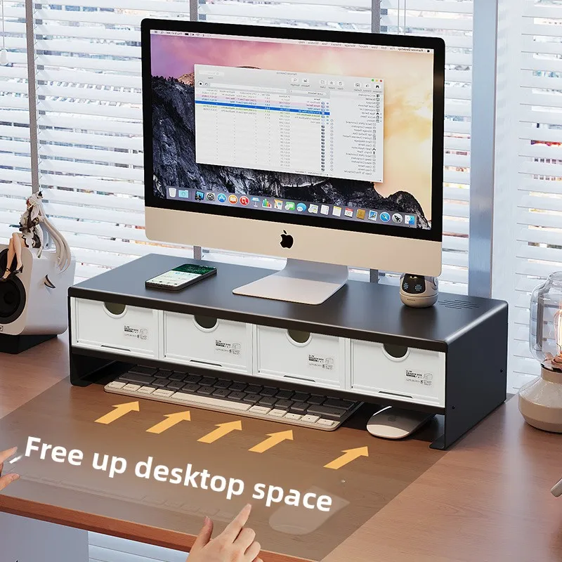 Monitor Stand Riser Ergonomic Desk Organizer with Drawer Carbon Steel Office Furniture PC Laptop Computer Accessories