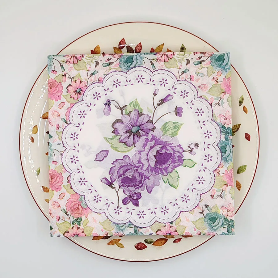 10/20 قطعة 33 سنتيمتر 2Layer الإبداعية زهرة المناديل الطرف الديكور الأنسجة الإبداعية معلقة ورقة مطعم ورقة DIY Decoupage ورقة