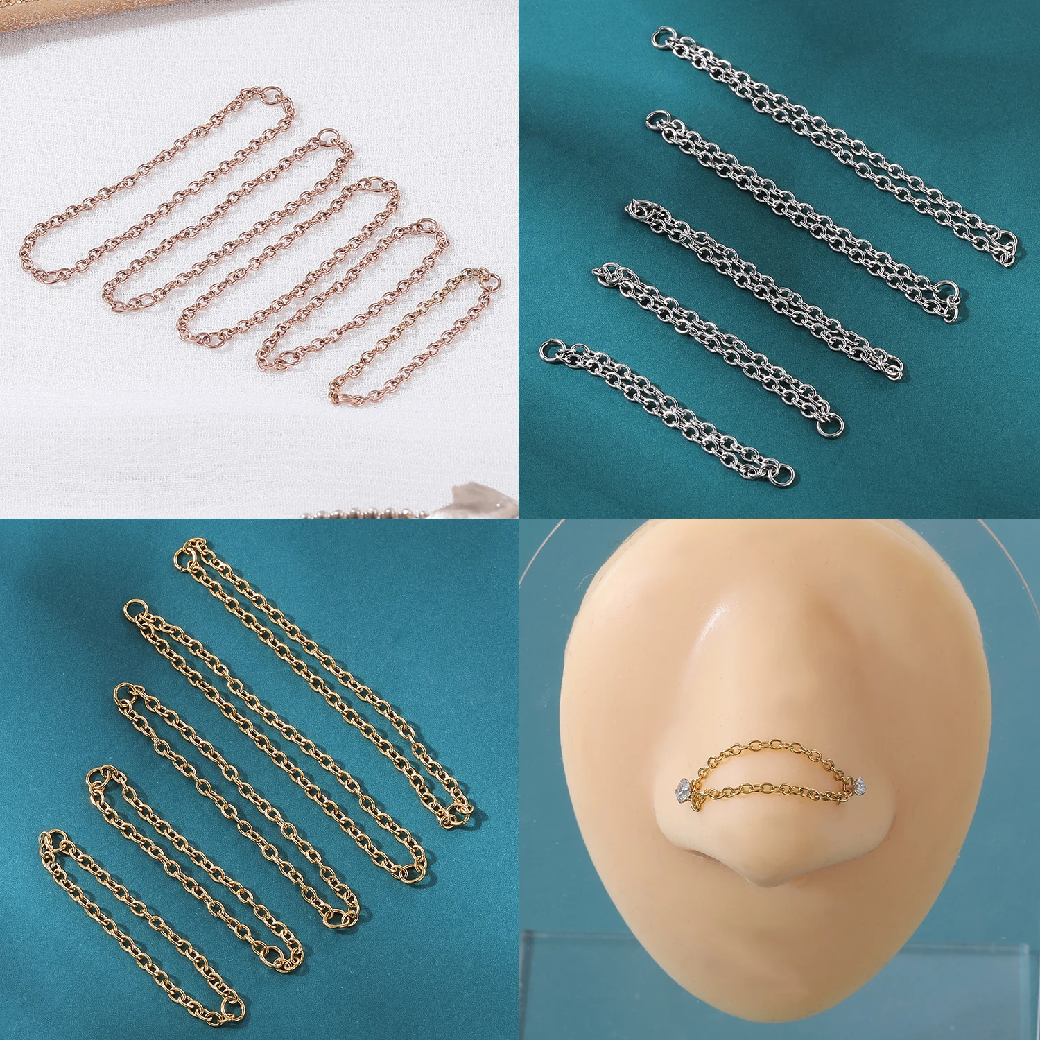 AOEDEJ 1PC Gold Farbe Nase Kette Schmuck Edelstahl Industrielle Piercing Kette Nasenloch Kette Frauen Körper Piercing Schmuck – Detail 4
