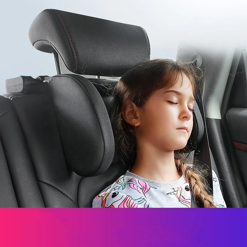 Leather Cover Adult Children Travel Sleep Pillow Convex Shape Memory Sponge Pillow Car Seat Headrest Positioner ABS  PVC view 5