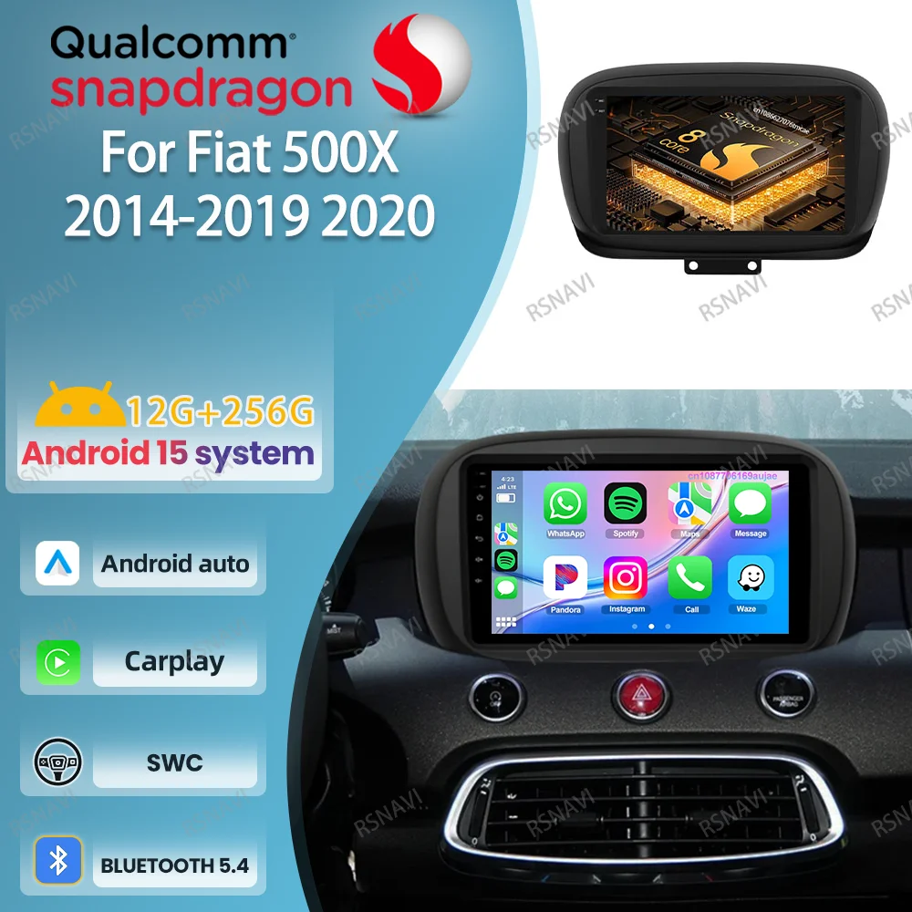 Android 15 Car Radio For Fiat 500X 2014-2018 2019 2020 Tesla Model Y Junwiper Magsafe Cellphone Grip Dacia Duster Keychain W213