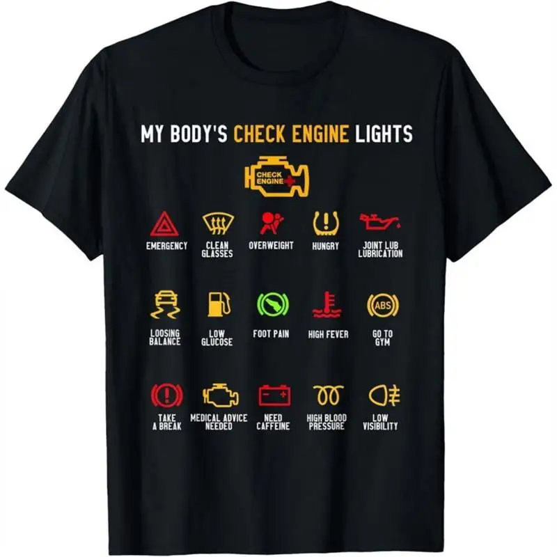 Men'S T-Shirt Showcasing a Print of The My Body Fault Indicator Light, Featuring