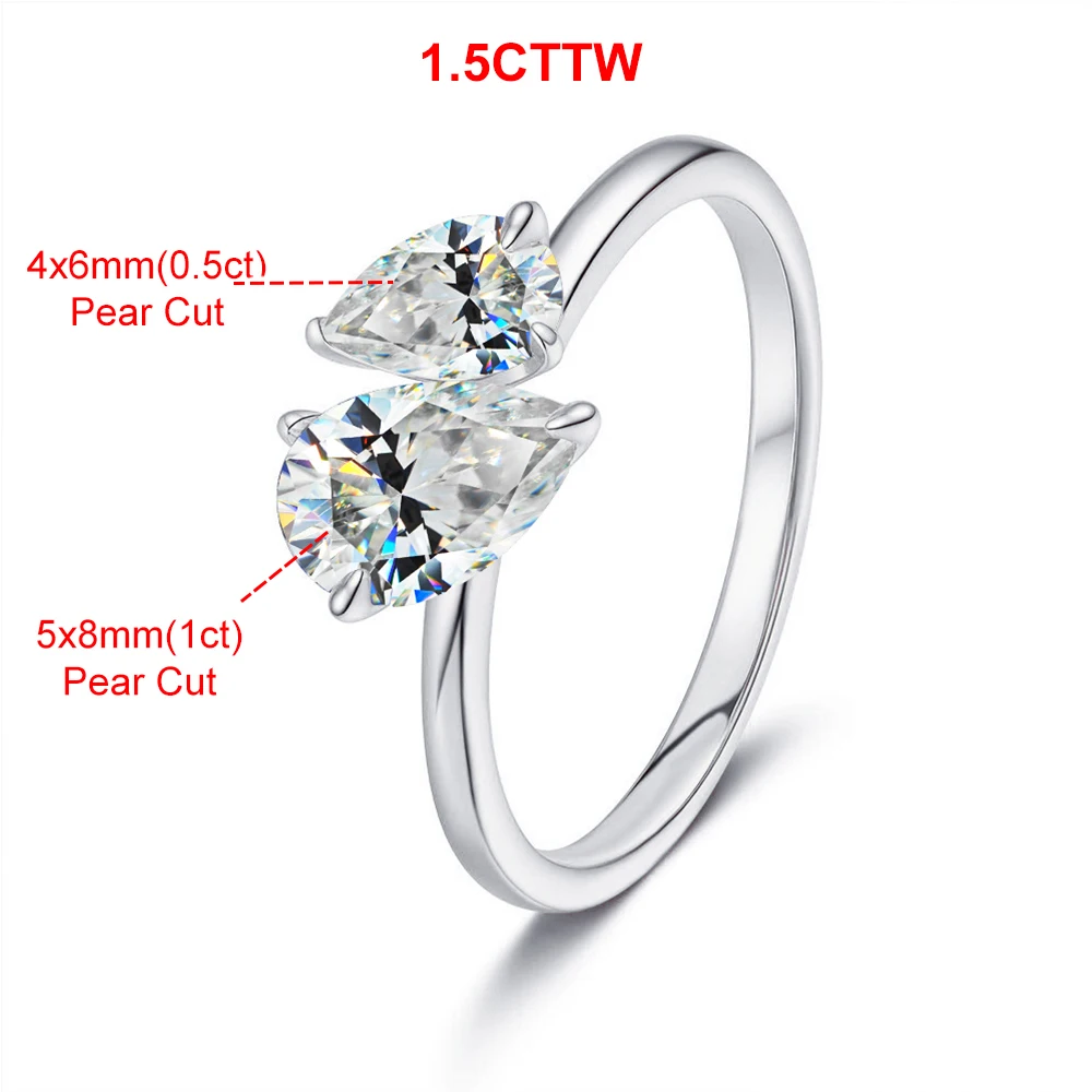 1.5cttw Dubbele Peer Cut Moissanite Diamanten Ring voor Vrouwen Twee Steen Toi Et Moi Trouwringen 925 Zilver 18 k Vergulde Sieraden