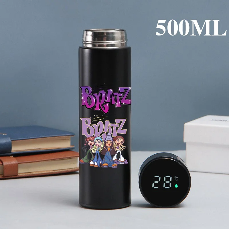 Bratzs Taza Termo de dibujos animados para niñas, taza Termo con pantalla de temperatura, botella Termo dividida de acero inoxidable, taza aislada para exteriores