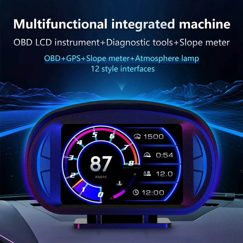 차량용 HUD 헤드업 디스플레이, OBD GPS 차량 속도 및 경사 계량기, 수온 및 연료 소비, 사용하기 쉬운 검은색 P2