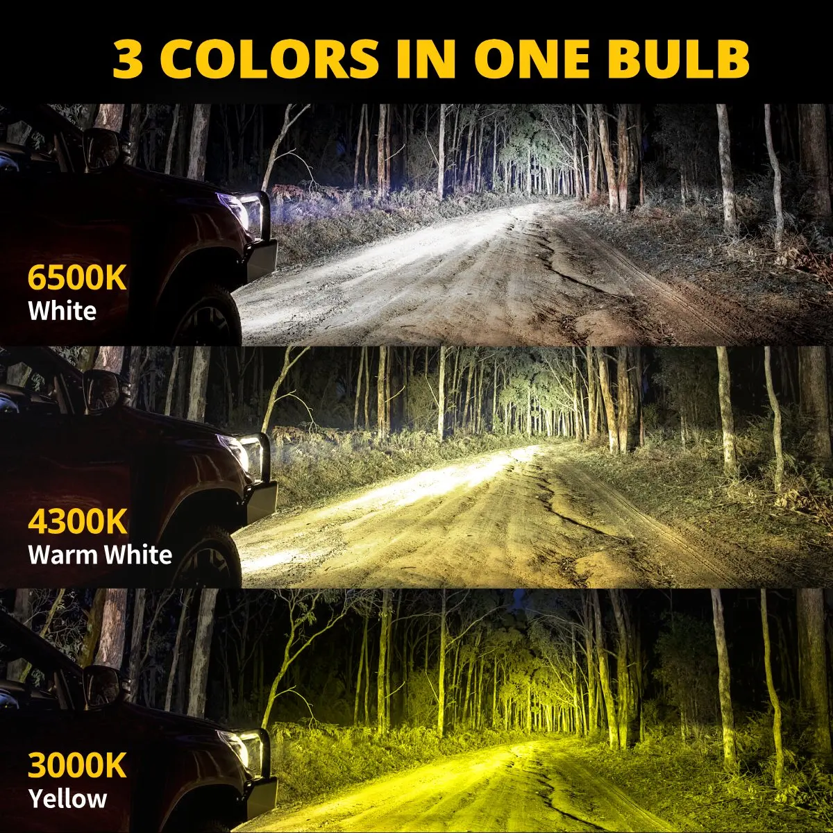 Boslla B4 3 Color LED Headlight Bulb 7200LM 60W Canbus H11 H4 H7 9005 9006 HB3 HB4 6500K/4300K/3000K White Yellow Car Fog Light