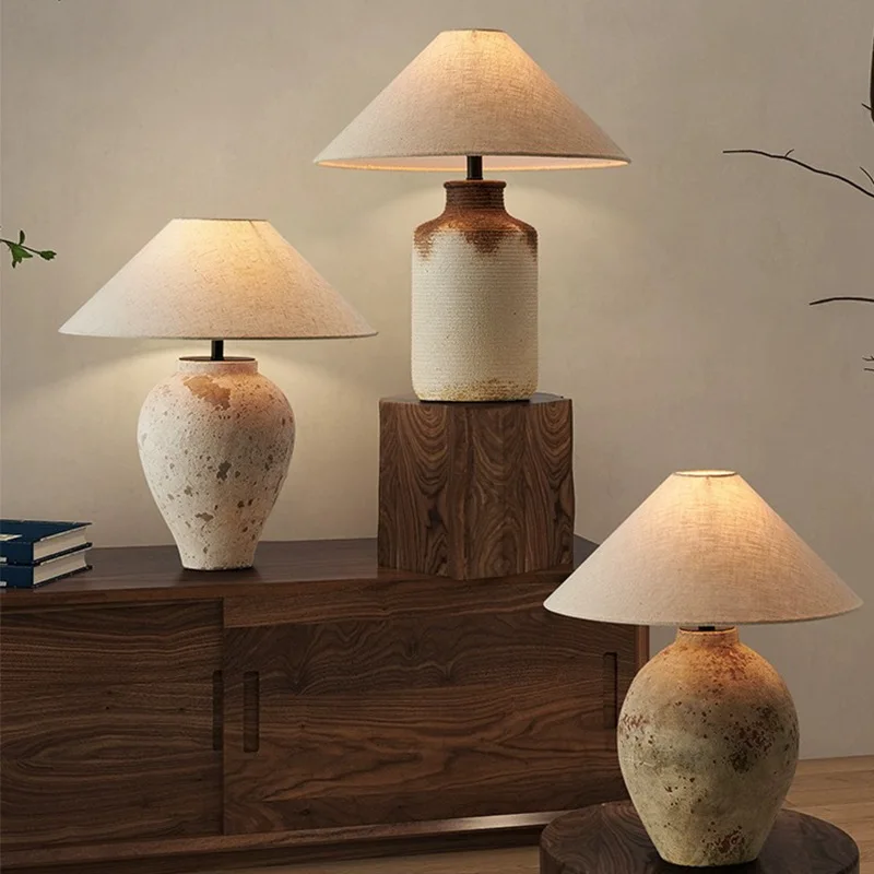 

Ceramic Jar Floor Lamps Bedroom Bedside Decorative Table Lights Wabi Sabi Style Homestay Teahouse Ceramic Jar Foyer LED Lighting
