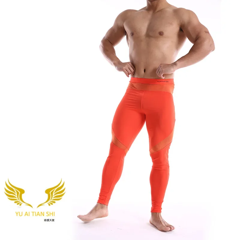 Calça de nylon meia cintura para jovens, calça casual e elegante masculina, lingerie com fundo apertado, fitness e esportes para adolescentes