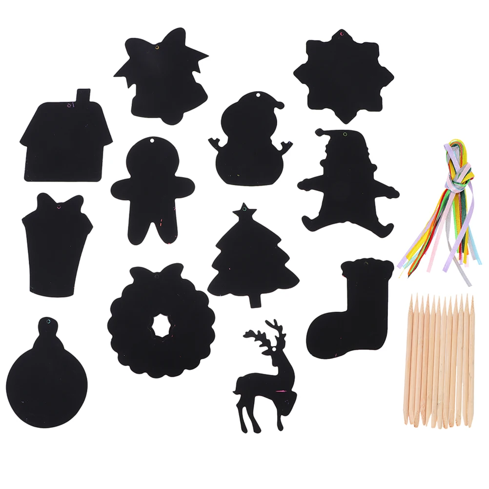

1 set Scratch Paper Hangings Colorful Xmas Decor Kits DIY Party Supplies Sheets Cartoon Scratch Picture Festive Atmosphere