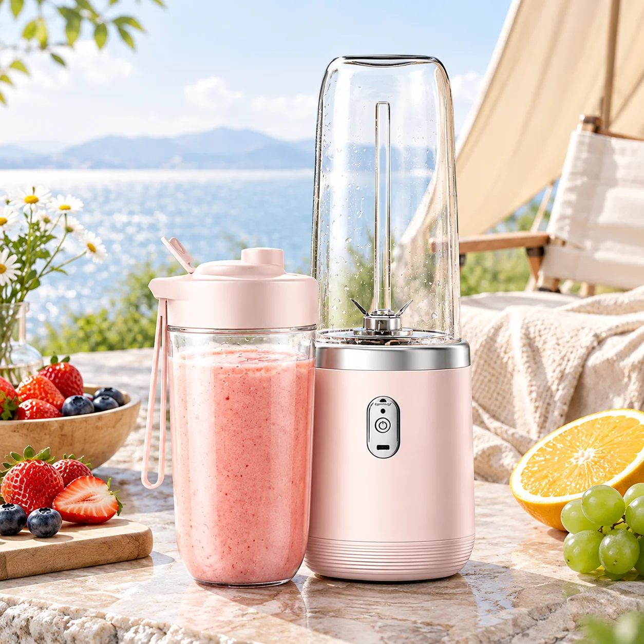 Pink Slow Juicer With A Cold-Press Auger And Pulp Separation System For Nutrient-Rich Juice