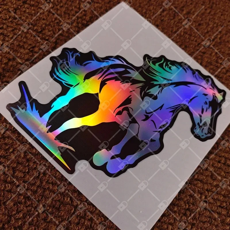 Aesthetic Holographic Wild Horse Pattern Sticker, Gradient Rainbow Prancing Horse Outline Decal Personalized Modification Access