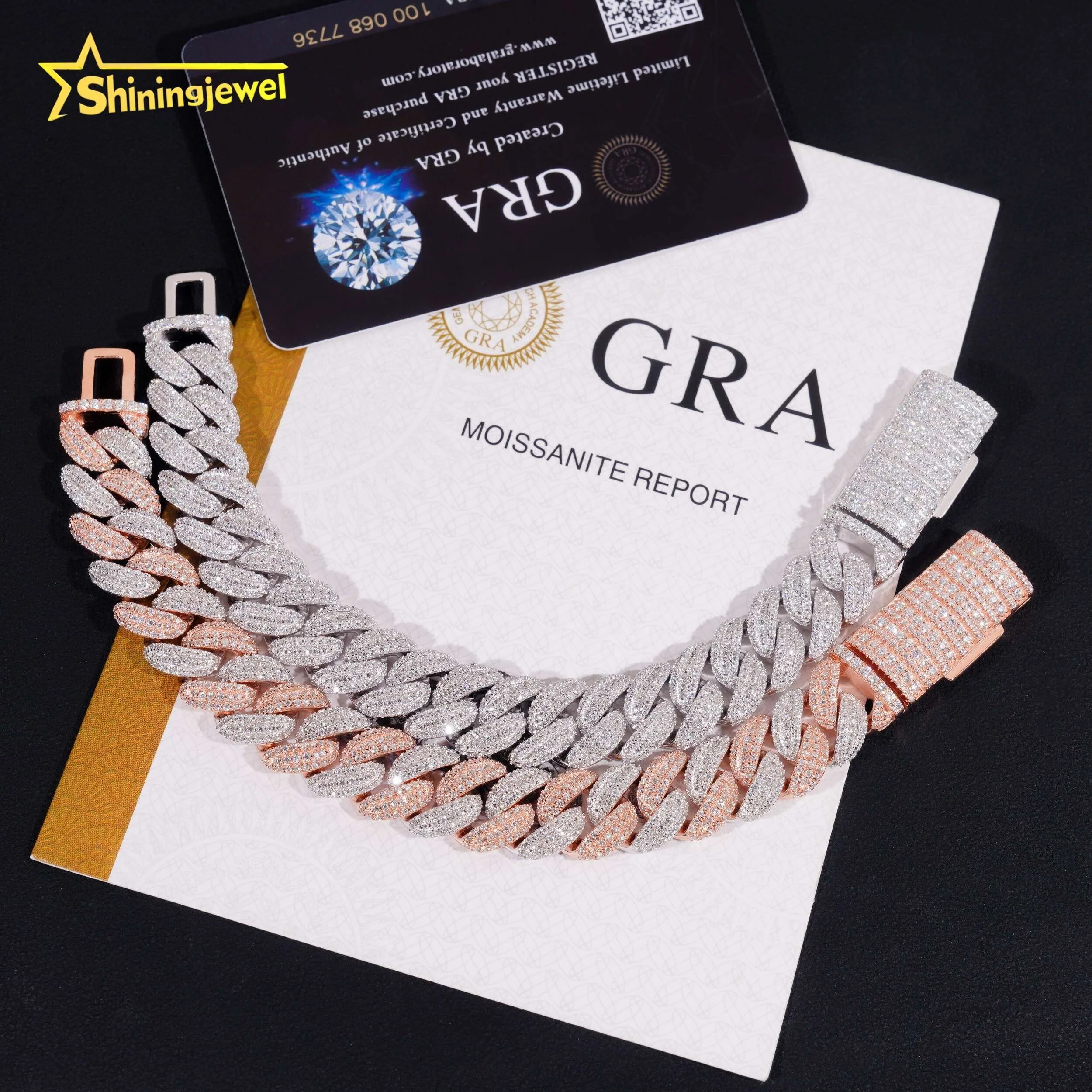 High Quality Iced Out Moon Shape 925 Silver Two Tone Hip Hop 13mm Mens Moissanite Cuban Link Bracelet...