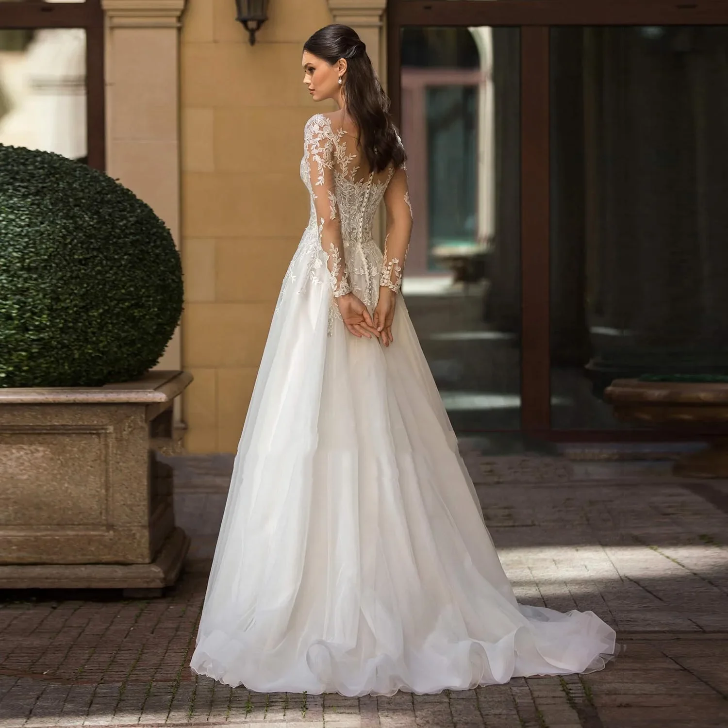 Flavinke Свадебные платья с длинными рукавами по индивидуальному заказу, халат с круглым вырезом Mariage, расшитые блестками аппликации, великолепные свадебные платья Vestidos De Noiva