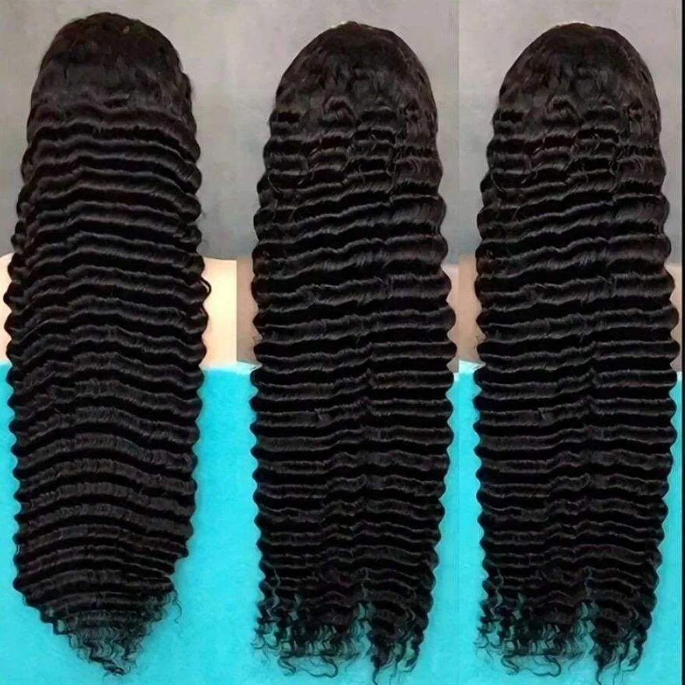 13x4 أسود فضفاض موجة عميقة الدانتيل الجبهة الباروكات شعر الإنسان # 1B 13x6 شعر مستعار بدانتيل أمامي عميق مجعد للنساء شعر مستعار بدون صمغ