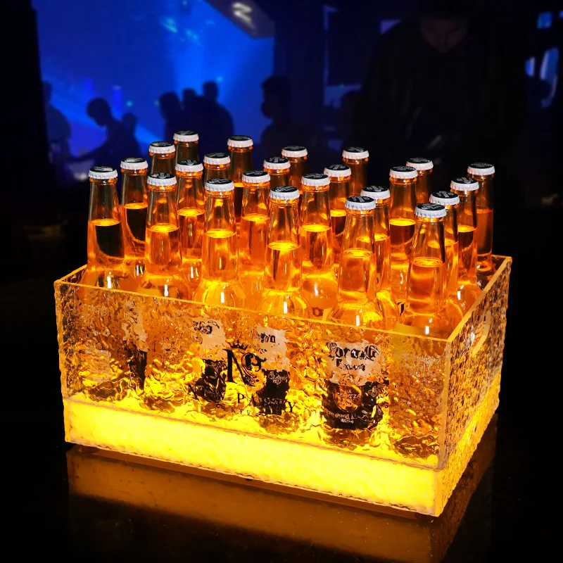 Bar KTV acrylic luminous ice pattern ice bucket LED champagne barrel wine barrel basket 24-pack mobile battery box model