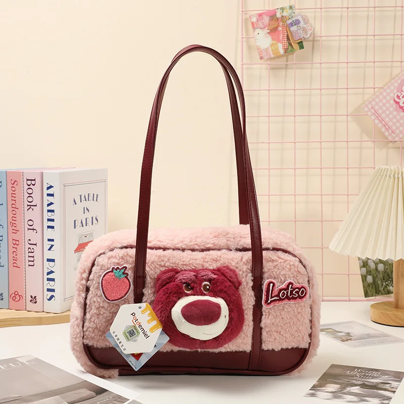

New Disney Anime Kawaii Lotso Large Capacity Handbag Cute Sweet Cartoon Plush Doll Shoulder Storage Bag Lovely Gifts for Girls