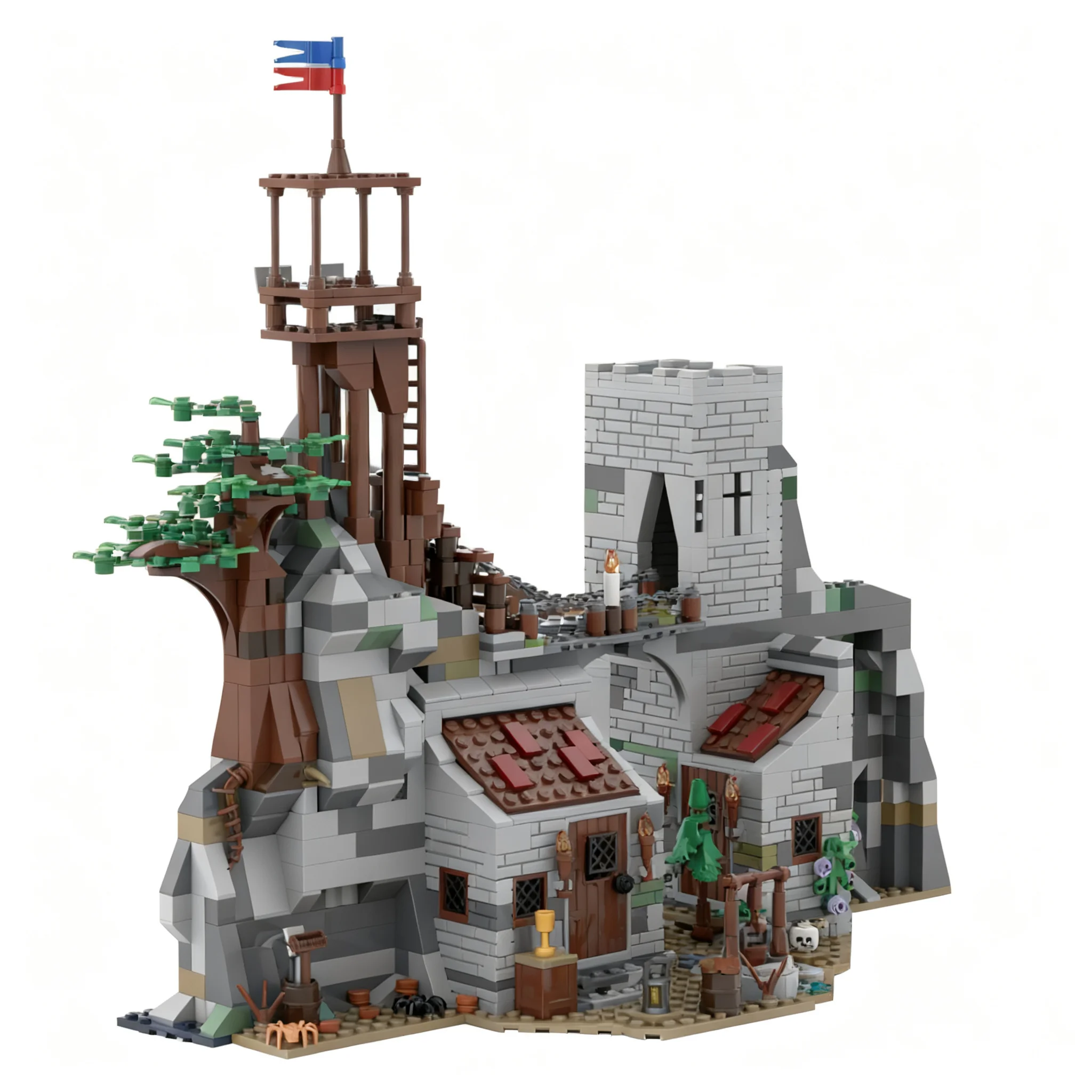1047pcs MOC Castle mountain fortress Model Building Blocks Christmas Gift Display Art 3D Idea Education Craft Creative Brick
