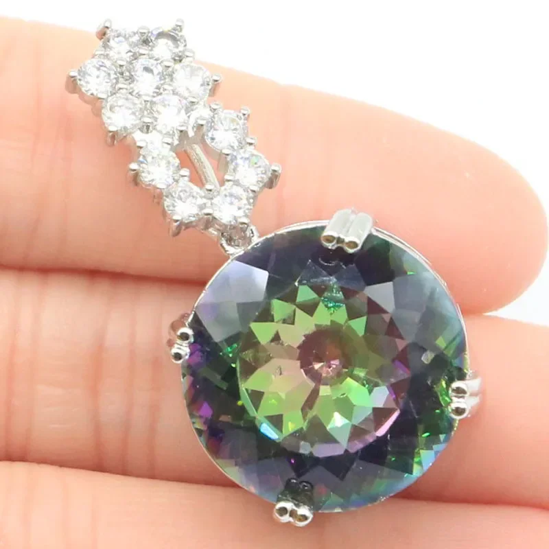 

12g Real 925 Solid Sterling Silver Pendant Green Amethyst Smoky Topaz Mystical Topaz Violet Topaz Aquamarine CZ Fine Jewelry