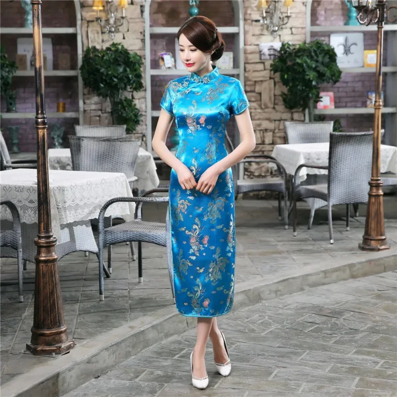17Colors Chinese Cheongsam Traditional Wedding Qipao Woman Embroidery Elegant Split Dress Female Floral Bodycon Cheongsam
