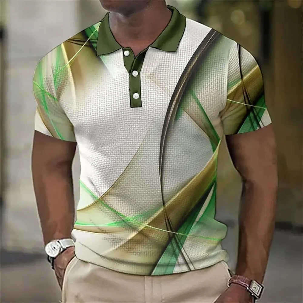 Men's Gradient Line Element Printing POLO Shirt Summer New Men's Polo Short Sleeve Comfortable And Breathable Tops