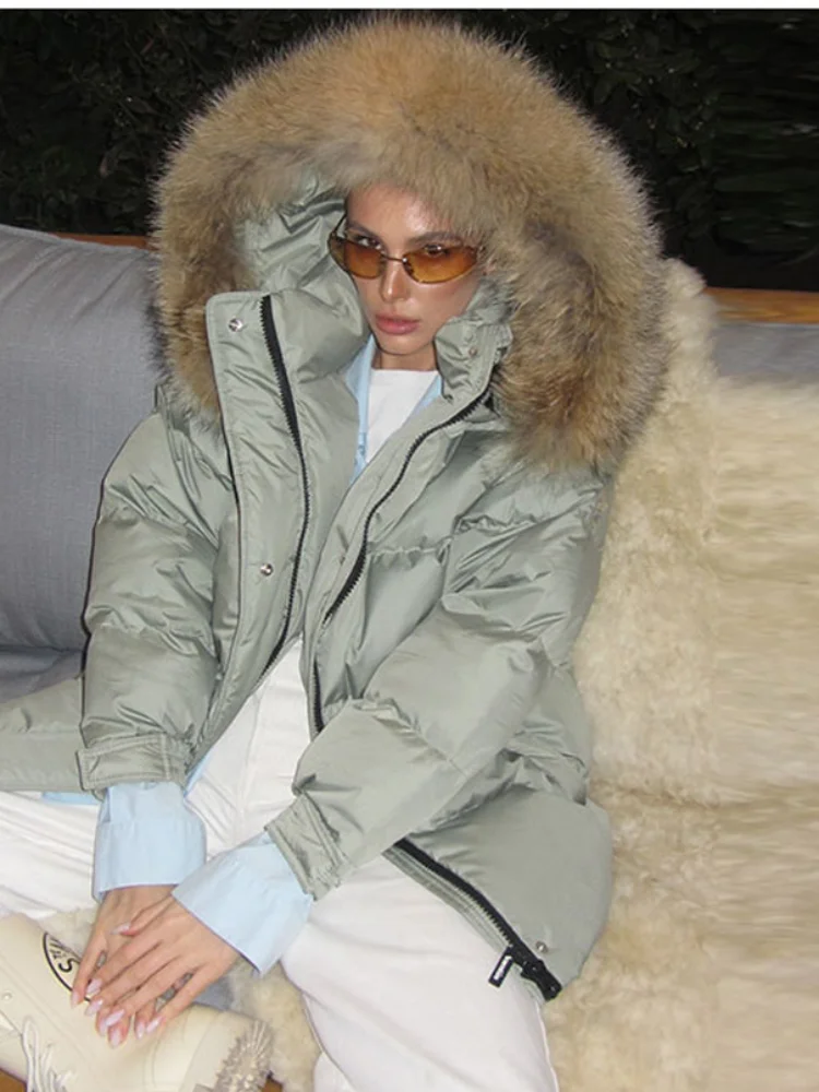 Big Fur Collar Hooded Waistband Waist Cinching Short Cotton Jacket Short Warm Winter Jacke 2026 Cold Weather Office Daily Outfit