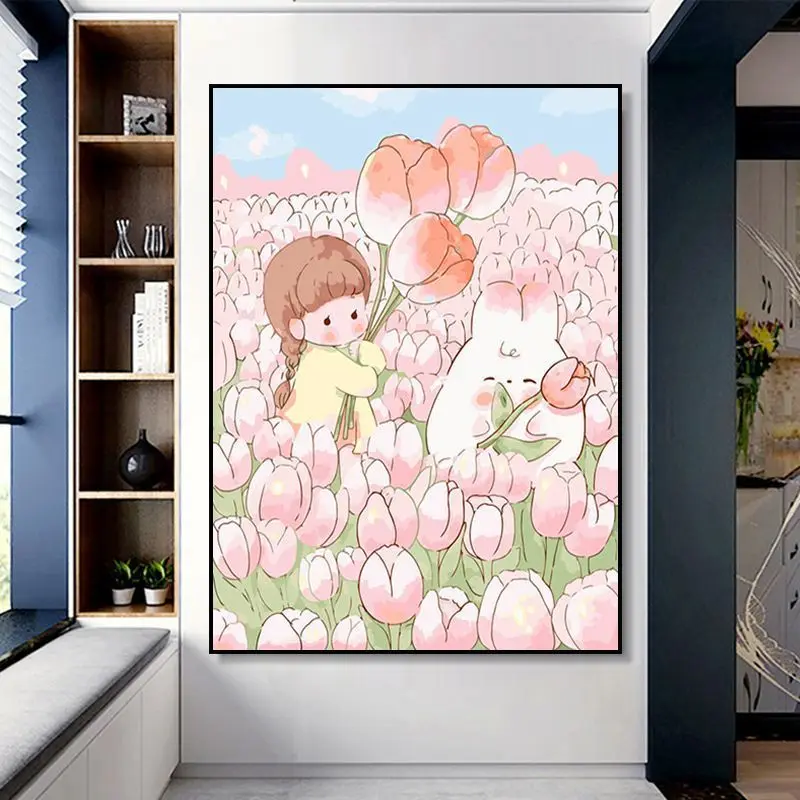 

Modern Cartoon Painting For Children's Room Bedroom Decor Home Wall Art Sticker Flower Rabbit Porch Posters