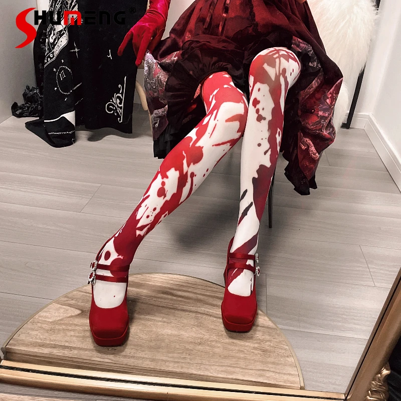 

Japanese Ins Style Dark Gothic Subculture Punk Lolita Tights Hot Girl Printed Stockings Y2k Pantyhose 120D Hosiery For Ladies
