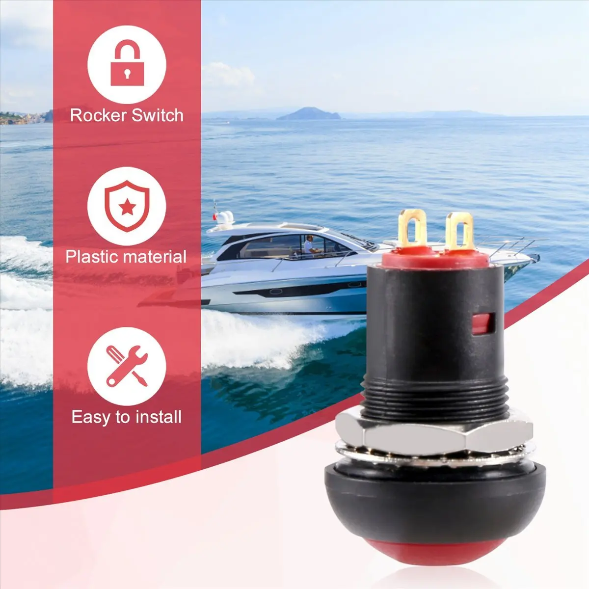 AT42  Latching Waterproof 12mm Push Button Switch SPST 2A IP67, Red