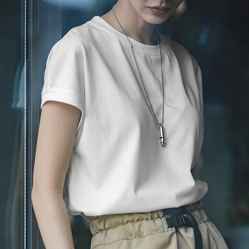 Maden Damen-T-Shirt aus Baumwolle mit Rundhalsausschnitt und kurzen Ärmeln, lockere, überschnittene Schulter, lässiges Layer-T-Shirt, atmungsaktiv, für den täglichen Gebrauch, Sommer