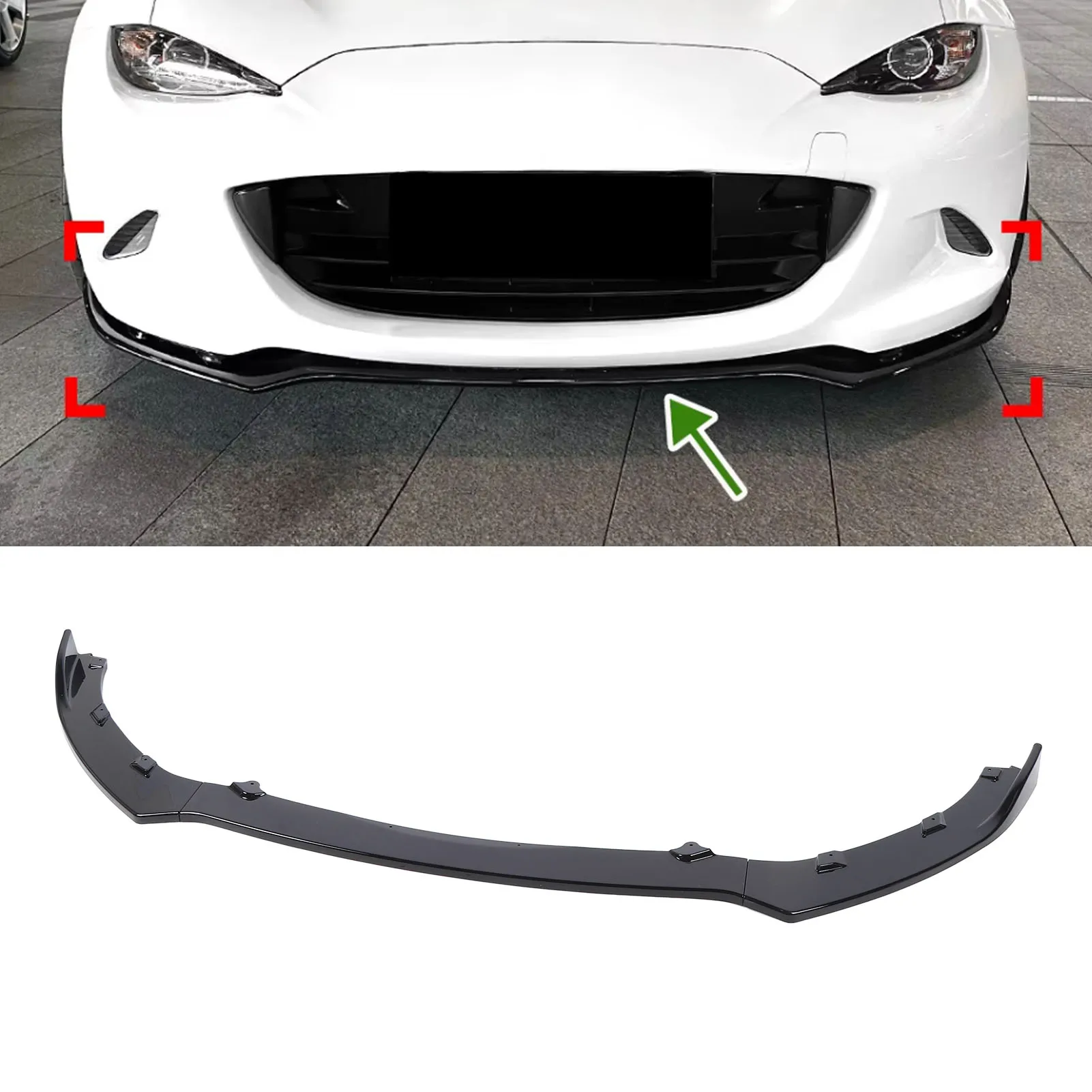 

Front Bumper Lip Splitter Glossy Black Racing Look Aerodynamic for MX-5 Miata ND 2016 Onwards Front Bumper Lip Splitter