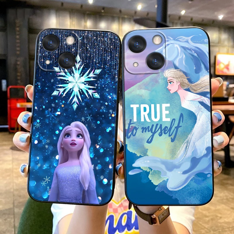 เคสไอโฟนลายการ์ตูน Frozen Anna และ Elsa สำหรับ15 14 13 12 11 MINI XS XR X 6S 6 Pro Max PLUS สีดำเคสนิ่ม