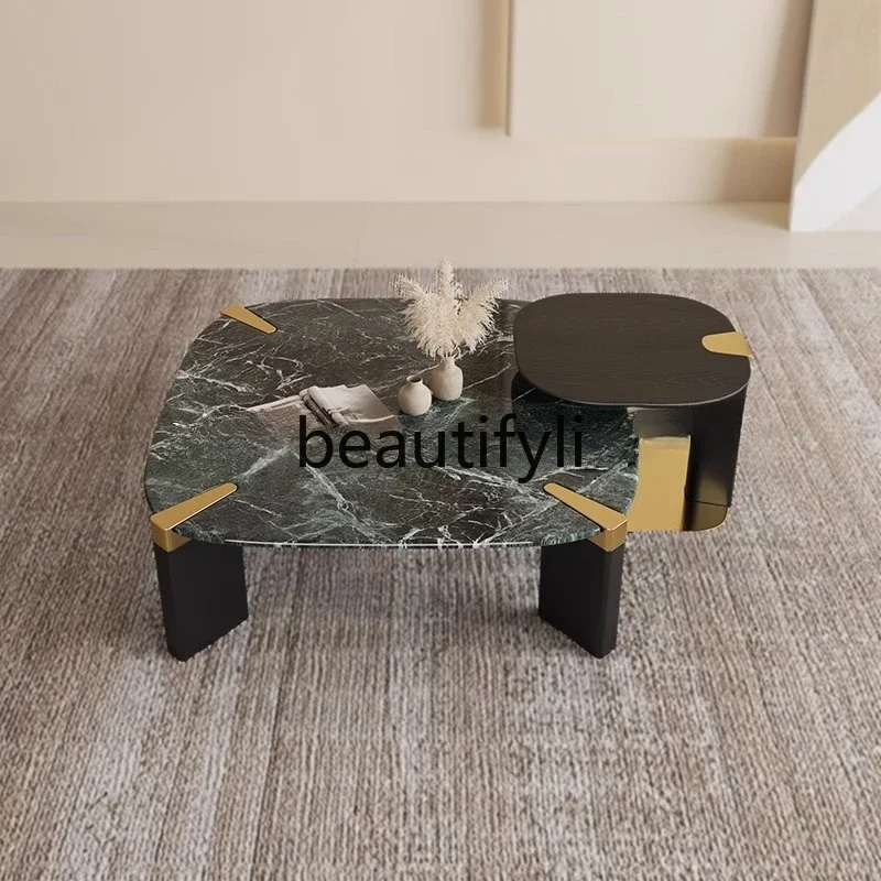 

A16 Marble coffee table living room modern simple light luxury high sense, household square combination coffee table