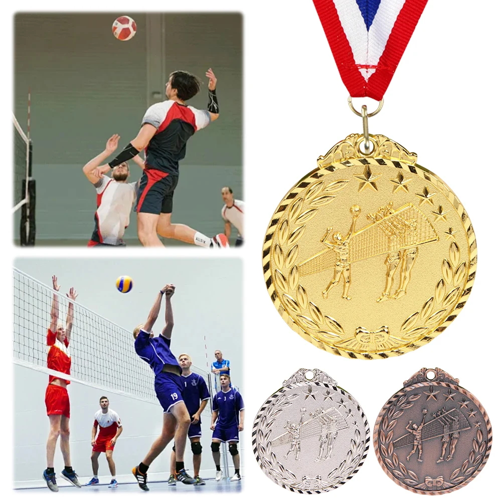 6.5cm Volleyball Medal Sports Rewards with Neck Ribbon Competition Awards Gold/Silver/Bronze Medal for Marathon Ball Games
