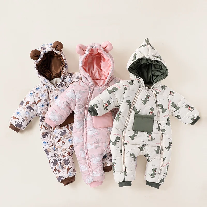 Baby Winter Clothes Newborn Romper Winter Filled Thickened Baby Boy Girl Full Month Hat Cotton Clothes Cotton Coat