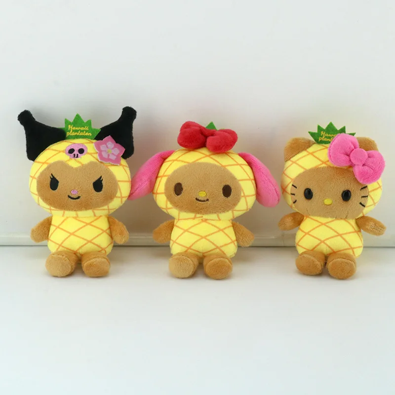 Nieuwe Hawaiiaanse jackfruittuin zwart lederen KT tashanger, Melody Kuromi pluche sleutelhanger